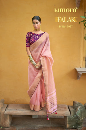 Kimora Oriental Pink Soft Tissue Organza Silk Saree