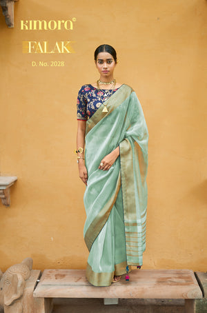 Kimora Summer Green Soft Tissue Organza Silk Saree