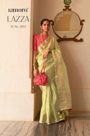 Kimora Pista Green Organza Silk Saree