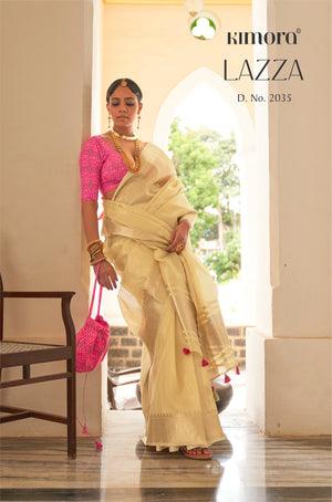 Kimora Laser Yellow And Pink Organza Silk Saree