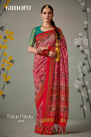 Kimora Pink And Red Patola Saree