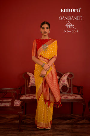 Kimora Yellow And Red Georgette Saree