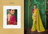 Kimora Lime Green South Silk Saree With Embroidered Work Blouse