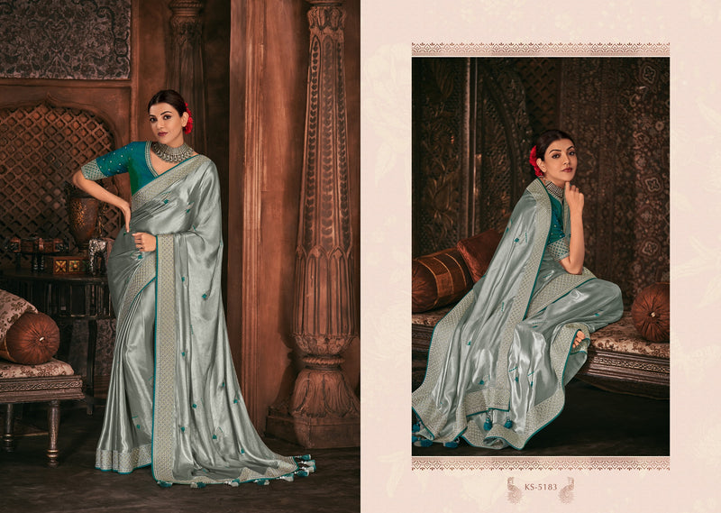 Kimora Pewter Grey South Silk Saree With Embroidered Blouse