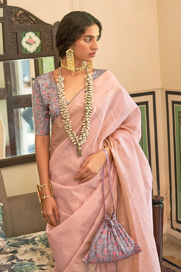 Kimora Cantaloupe Peach Tissue Silk Saree