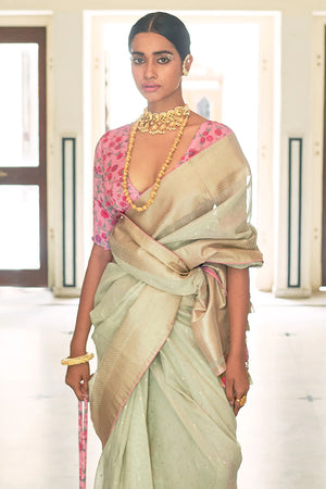 Kimora Mint Green Tissue Silk Saree