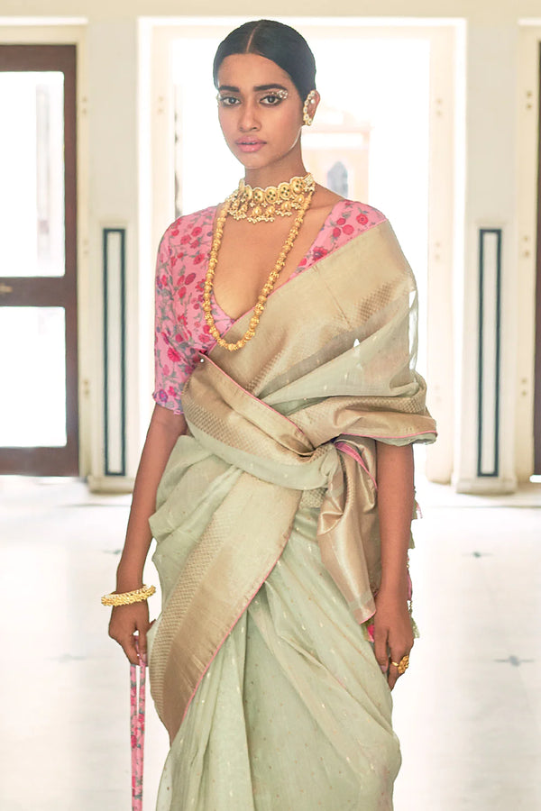 Kimora Mint Green Tissue Silk Saree