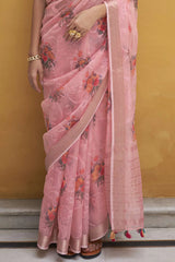 Kimora Flamingo Pink Tissue Silk Saree