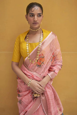 Kimora Flamingo Pink Tissue Silk Saree