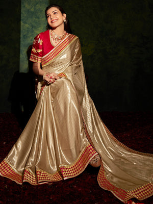 Kimora Sepia Beige South Silk Designer Saree