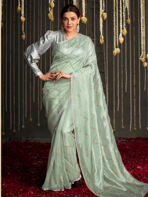 Kimora Sober Sea Green Dola Silk Saree