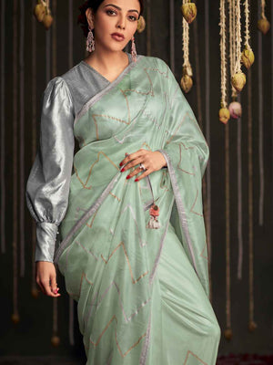 Kimora Sober Sea Green Dola Silk Saree