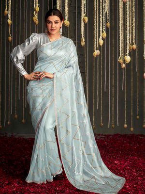 Kimora Ocean Blue Dola Silk Saree