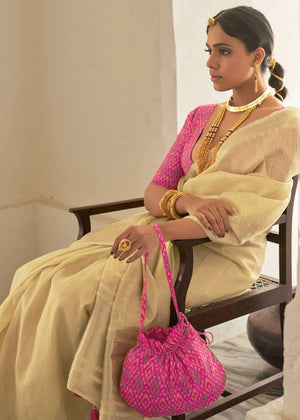 Kimora Laser Yellow And Pink Organza Silk Saree