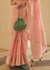 Kimora Wax Flower Pink And Green Organza Silk Saree