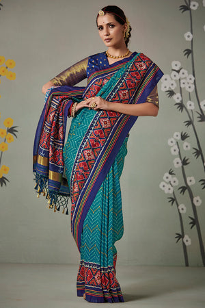 Kimora Ocean Blue Patola Saree