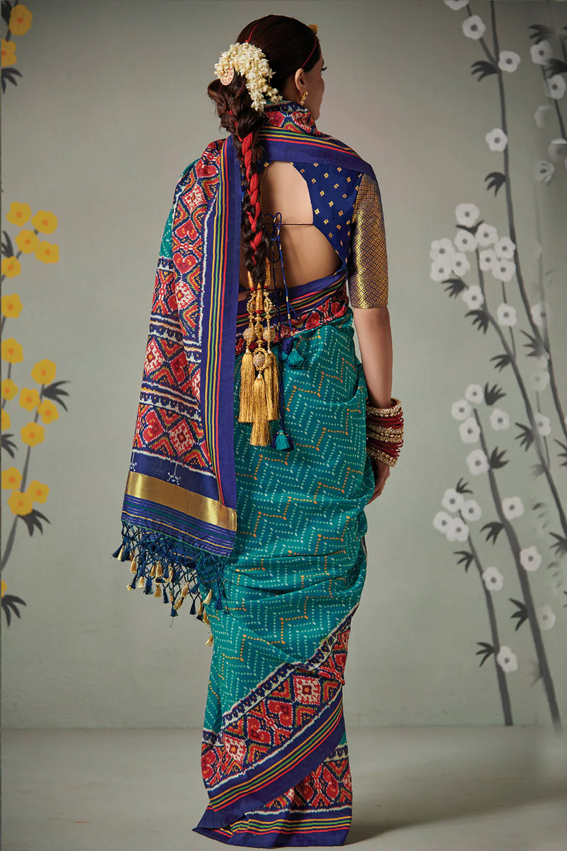 Kimora Ocean Blue Patola Saree