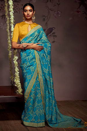 Kimora Sky Blue Brasso Silk Saree