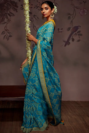 Kimora Sky Blue Brasso Silk Saree