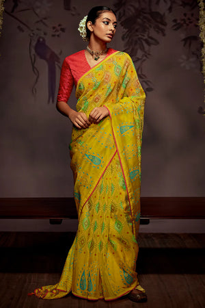 Kimora Turmeric Yellow Brasso Silk Saree