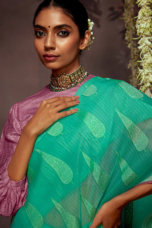 Kimora Seafoam Green Brasso Silk Saree