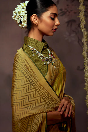 Kimora Pineapple Yellow Brasso Silk Saree