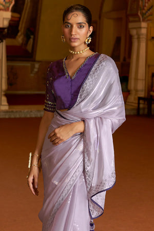 Kimora Pastel Lilac Tissue Silk Saree