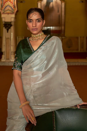 Kimora Pastel Green Tissue Silk Saree