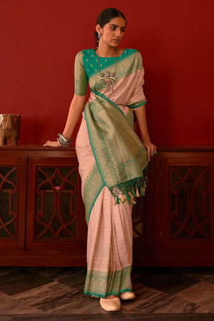 Kimora Peach And Green Georgette Saree