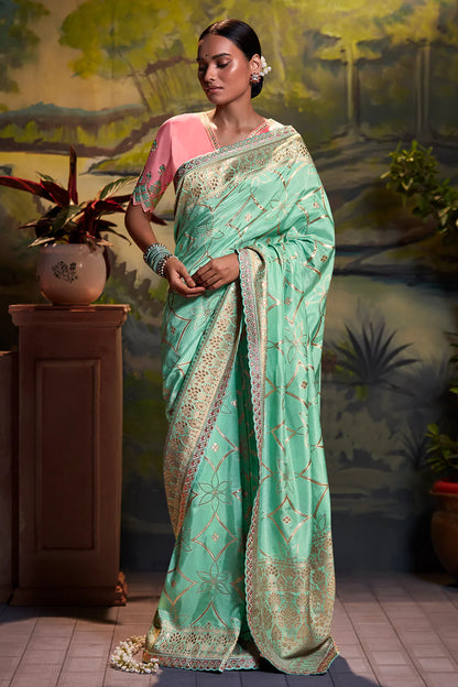 Kimora Mint Green Dola Silk Saree