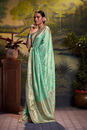 Kimora Mint Green Dola Silk Saree