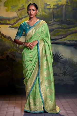 Kimora Light Green Dola Silk Saree