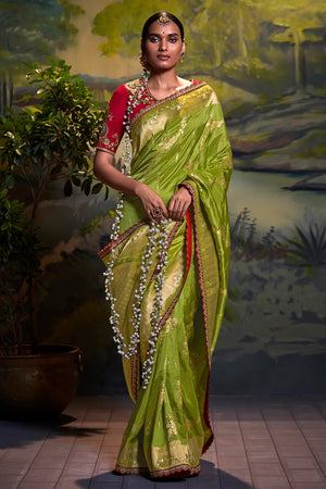 Kimora Forest Green Dola Silk Saree