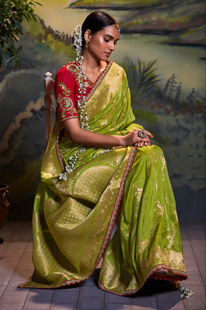 Kimora Forest Green Dola Silk Saree