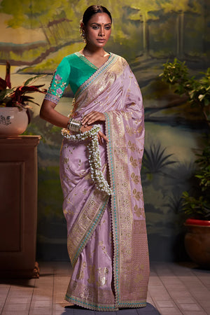 Kimora Lilac Purple Dola Silk Saree