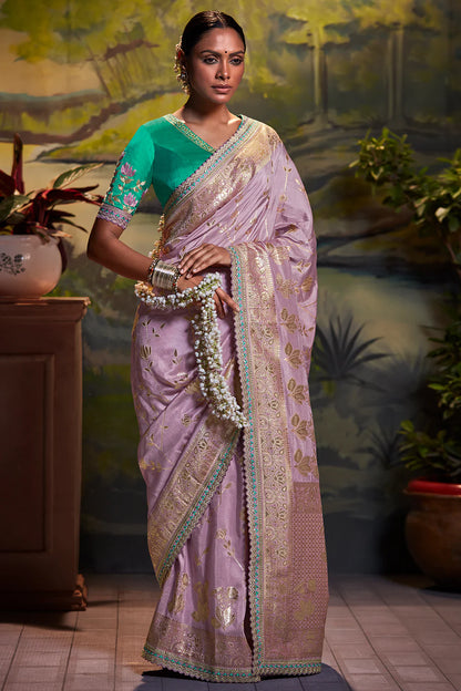 Kimora Lilac Purple Dola Silk Saree