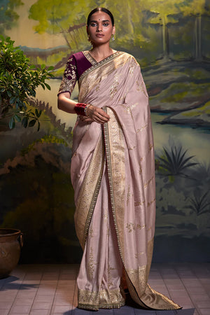 Kimora Tan Beige Dola Silk Saree