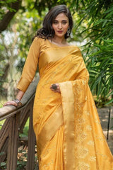 Canary Yellow Assam Silk Saree With Atteched Blouse