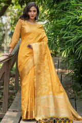 Canary Yellow Assam Silk Saree With Atteched Blouse