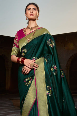 Kimora Glamorous British Green Banarasi Saree