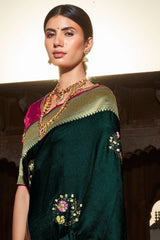 Kimora Glamorous British Green Banarasi Saree