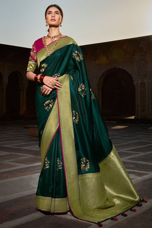 Kimora Glamorous British Green Banarasi Saree