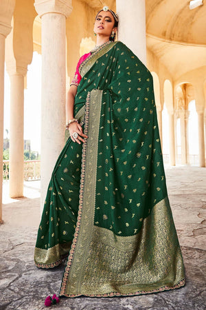 Kimora Dark Green Banarasi Saree