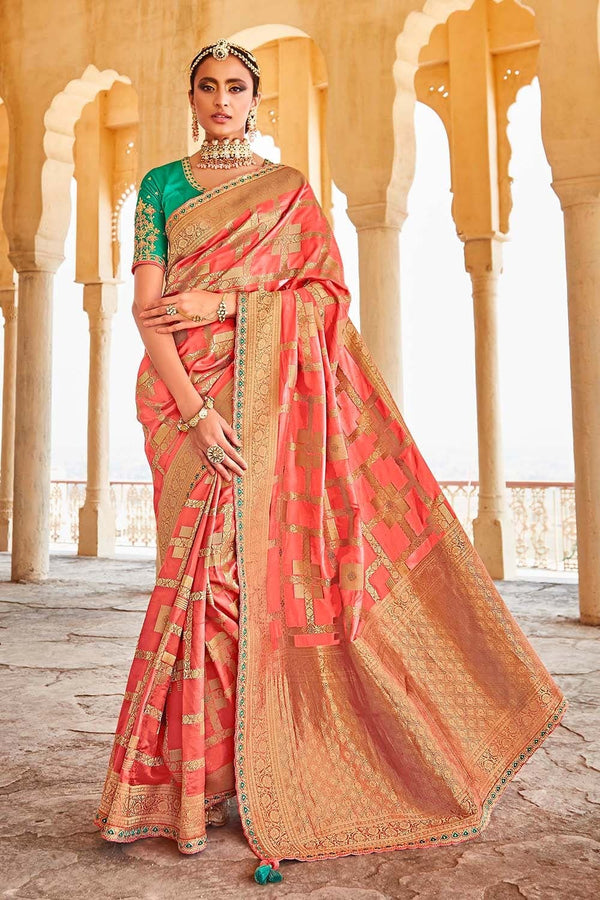 Kimora Strawberry Pink Banarasi Saree