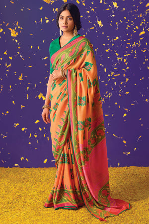 Kimora Valencia Orange Brasso Saree