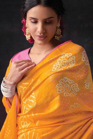 Kimora Pearly Yellow Brasso Saree