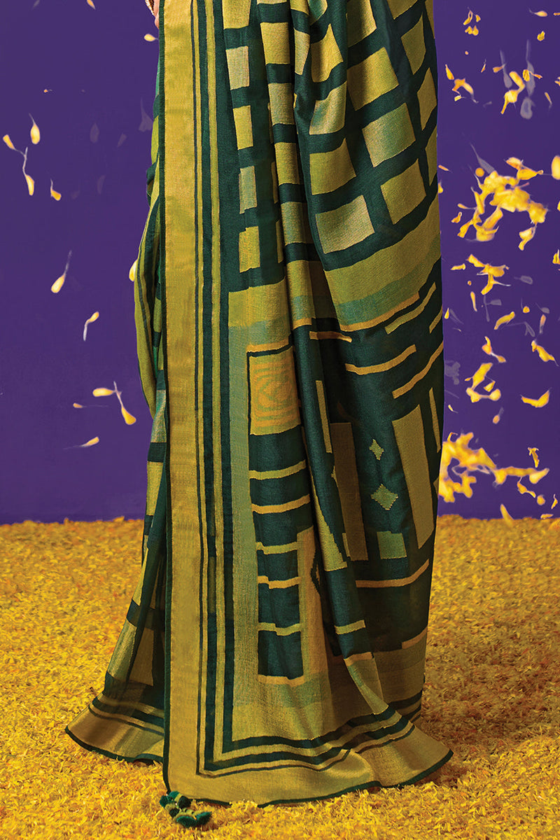 Kimora Voluminous Green Brasso Saree