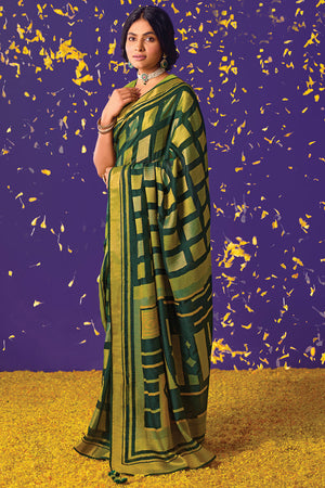 Kimora Voluminous Green Brasso Saree