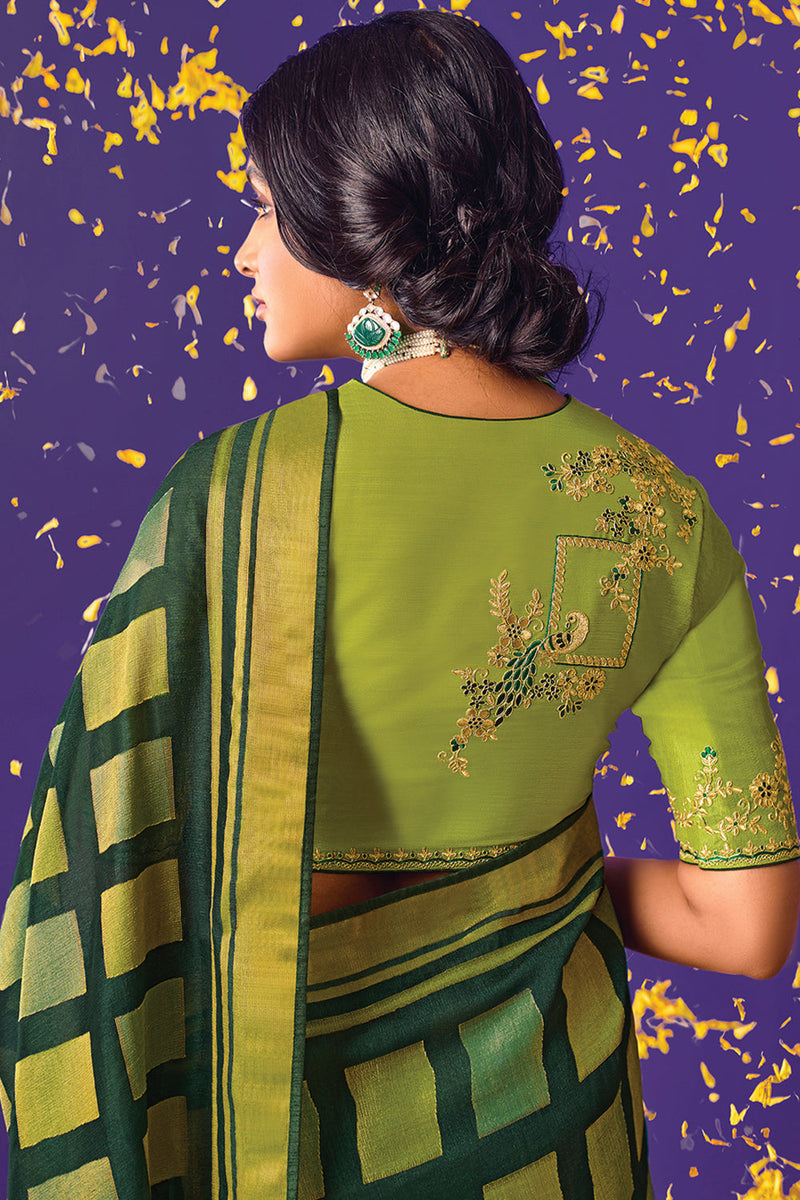 Kimora Voluminous Green Brasso Saree