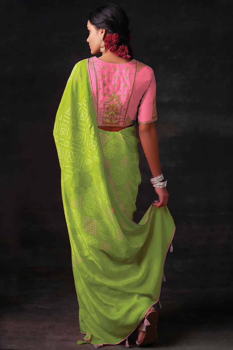 Kimora Semitropical Green Brasso Saree